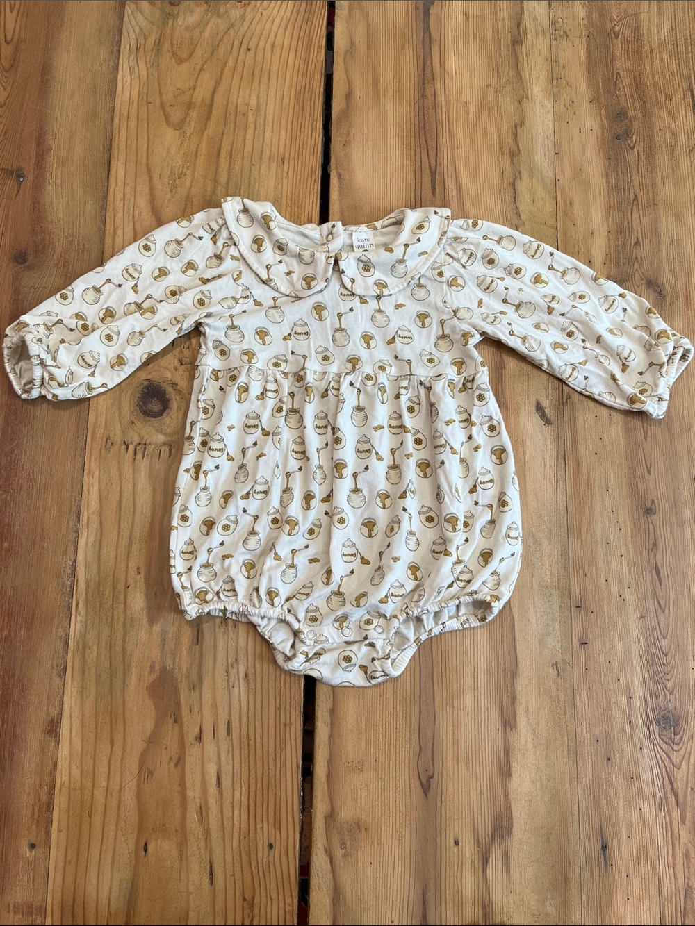 KATE QUINN 12-18M Honey Jar Printed Bubble Bodysuit Peter Pan Collar L/S Bamboo